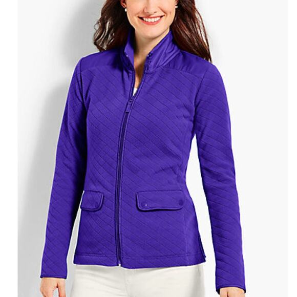 Talbots Purple Fleece Jacket Athletic Diamond Texture Full Zip XS/2 - Picture 1 of 6